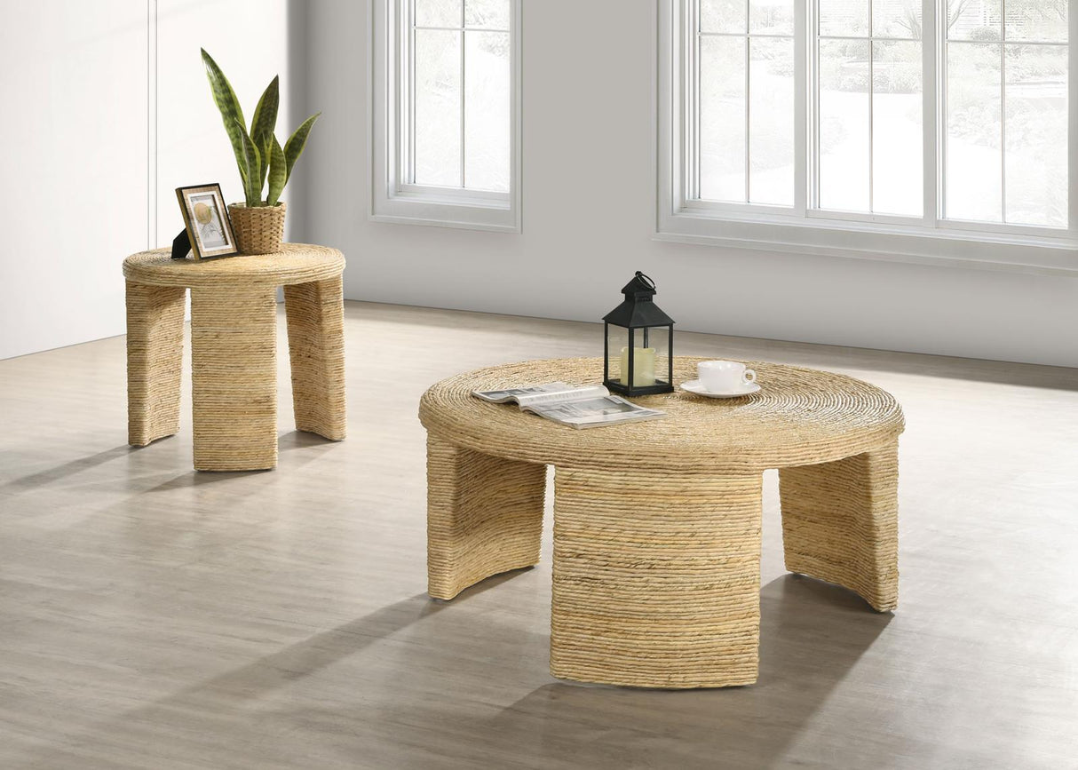 Artina Natural Brown Woven Rattan Round End Table from Coaster - Luna Furniture