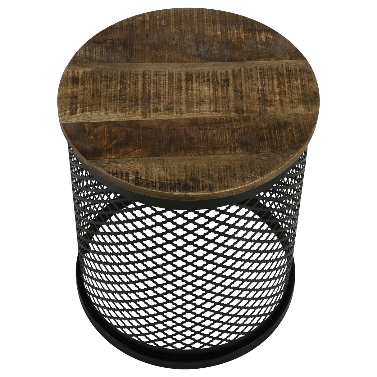 Aurora Natural and Black Round Accent Table with Drum Base from Coaster - Luna Furniture