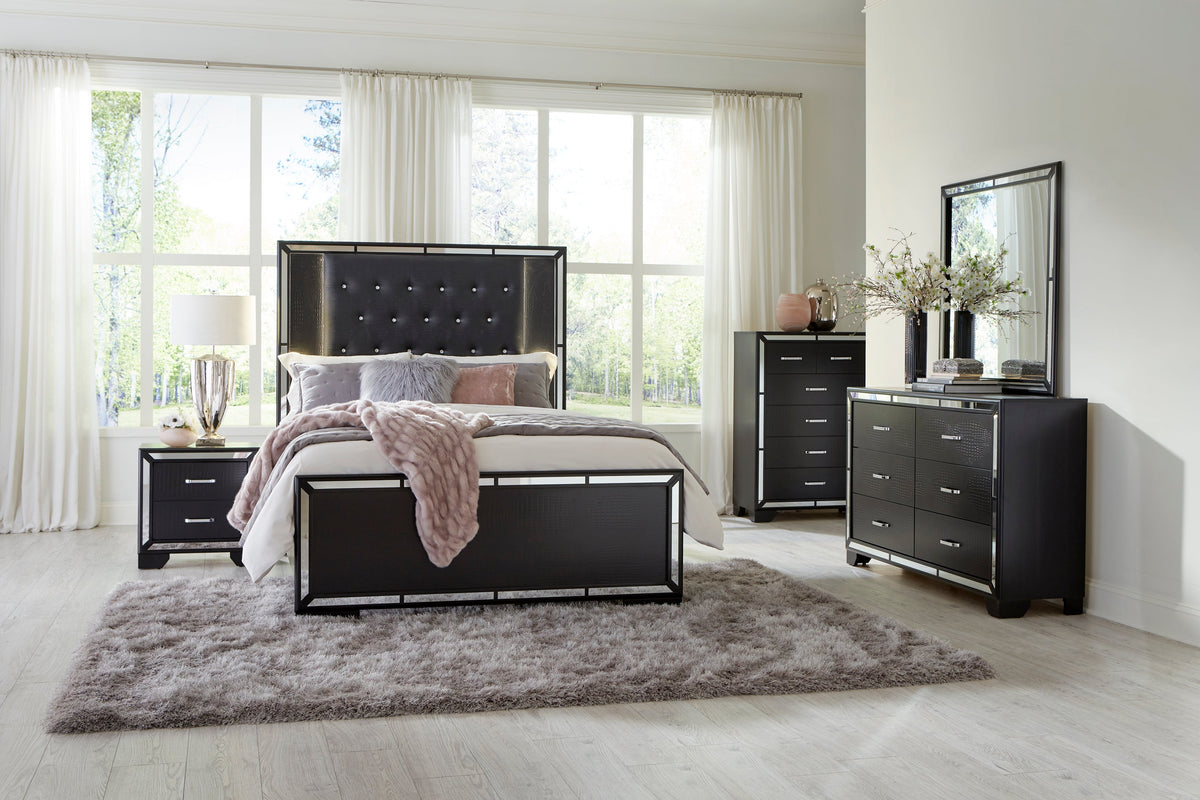 Aveline Black King LED Upholstered Panel Bed from Homelegance - Luna Furniture