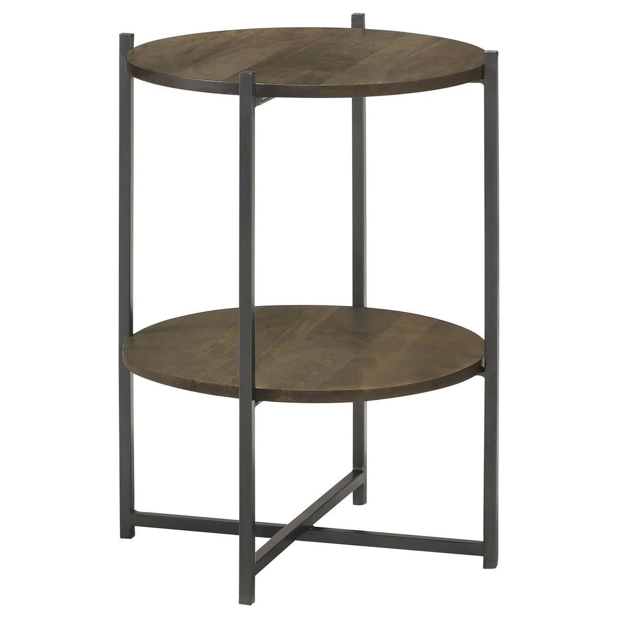 Axel Natural and Gunmetal Round Accent Table with Open Shelf from Coaster - Luna Furniture