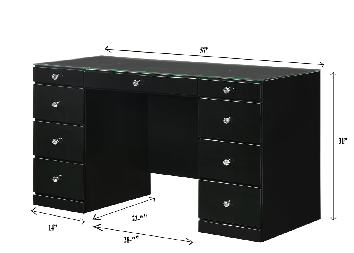 Avery Black Makeup Vanity Set with Lighted Mirror from Crown Mark - Luna Furniture