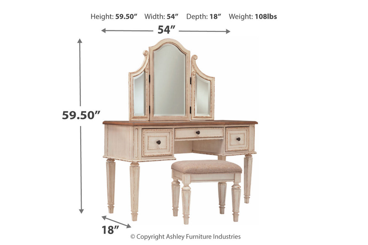 Realyn Two-tone Vanity and Mirror with Stool from Ashley - Luna Furniture