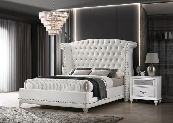 Barzini White Tufted Upholstered Wingback Queen Bed