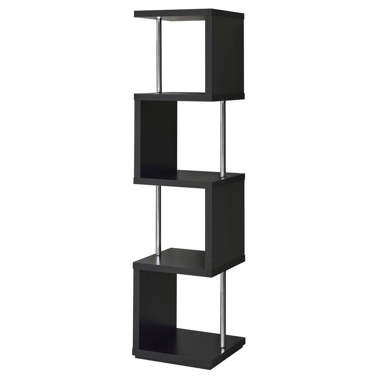 Baxter Black and Chrome 4-Shelf Bookcase from Coaster - Luna Furniture