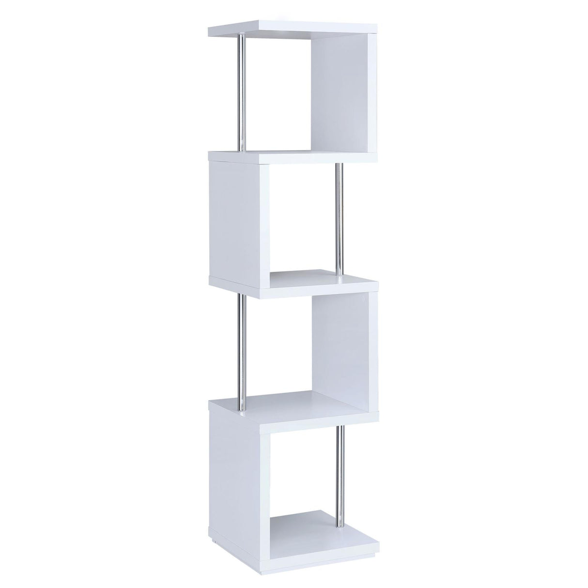 Baxter White and Chrome 4-Shelf Bookcase from Coaster - Luna Furniture