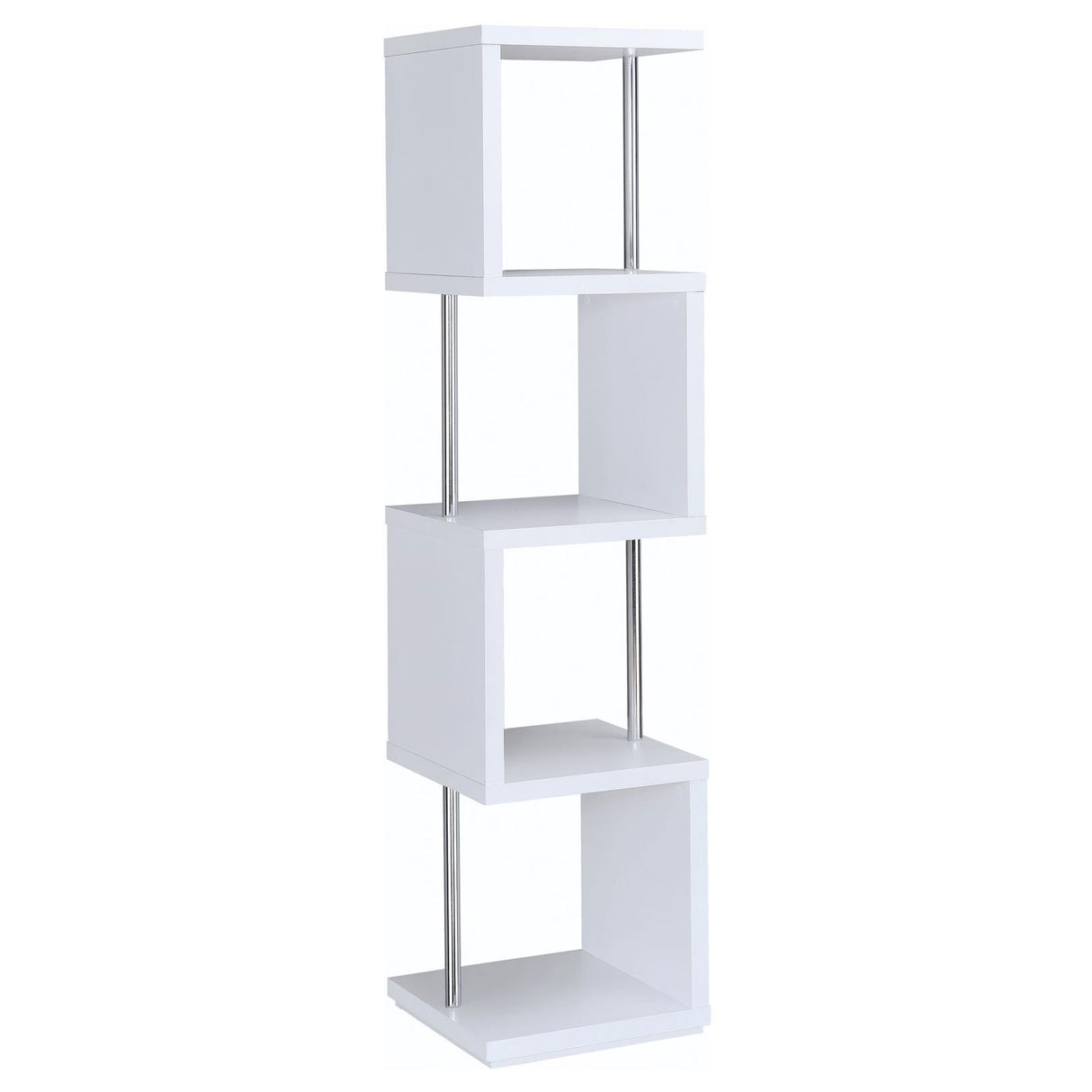 Baxter White and Chrome 4-Shelf Bookcase from Coaster - Luna Furniture