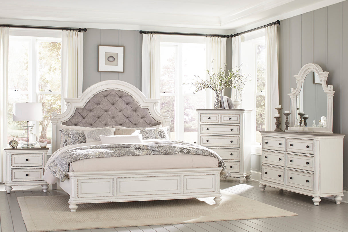 Baylesford Antique White King Upholstered Panel Bed from Homelegance - Luna Furniture