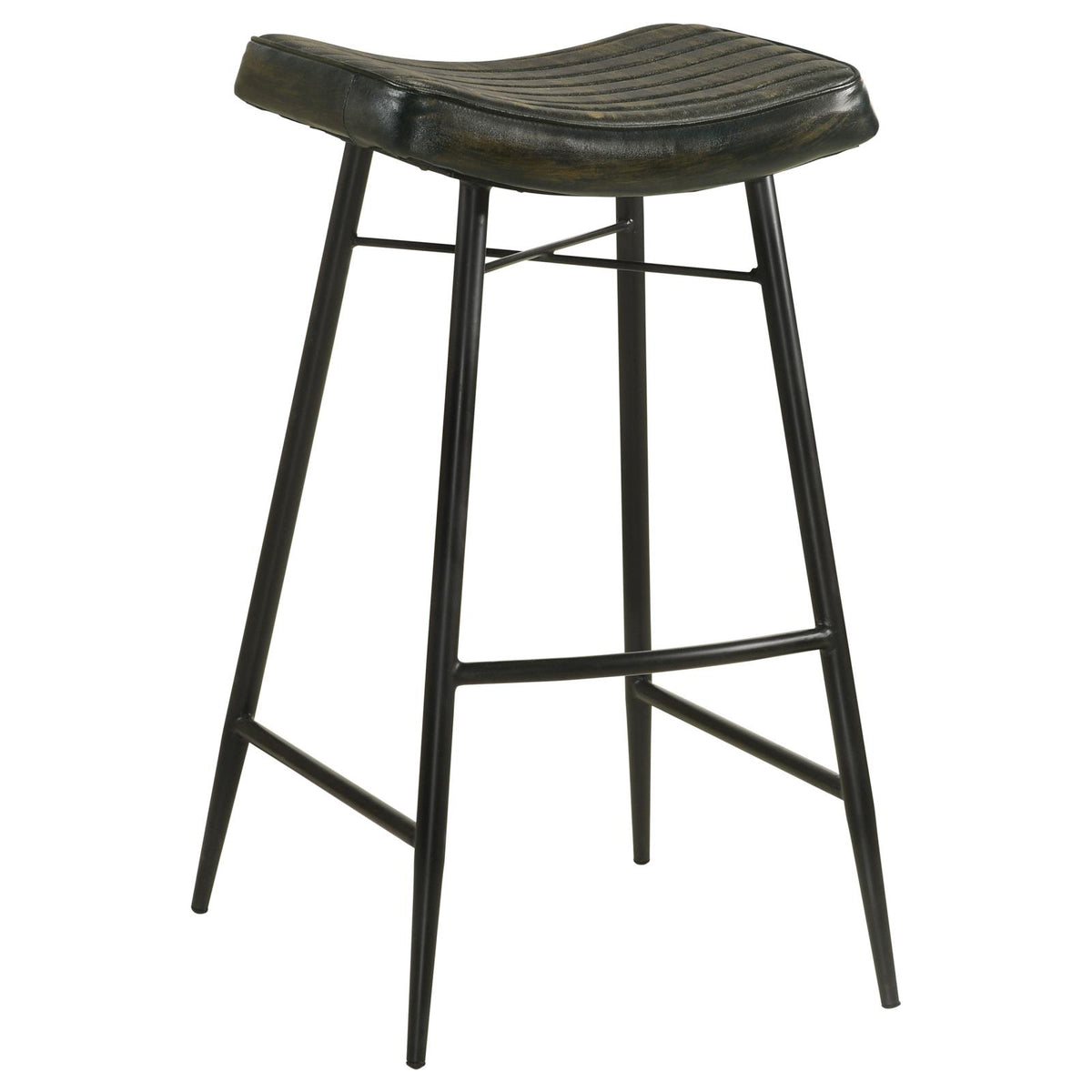 Bayu Antique Espresso and Black Leather Upholstered Saddle Seat Backless Bar Stool, Set of 2 from Coaster - Luna Furniture