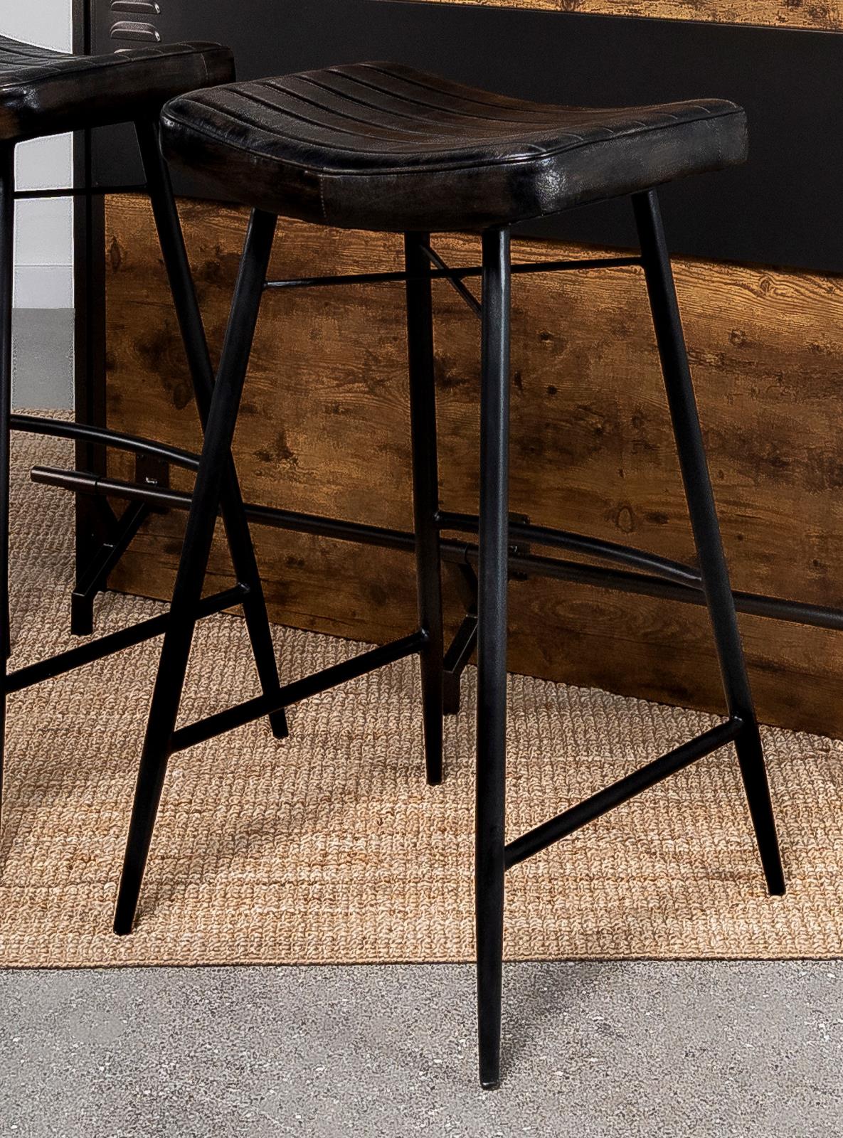 Bayu Antique Espresso and Black Leather Upholstered Saddle Seat Backless Bar Stool, Set of 2 from Coaster - Luna Furniture