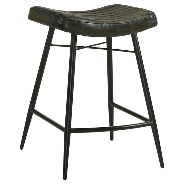 Bayu Antique Espresso and Black Leather Upholstered Saddle Seat Backless Counter Height Stool, Set of 2
