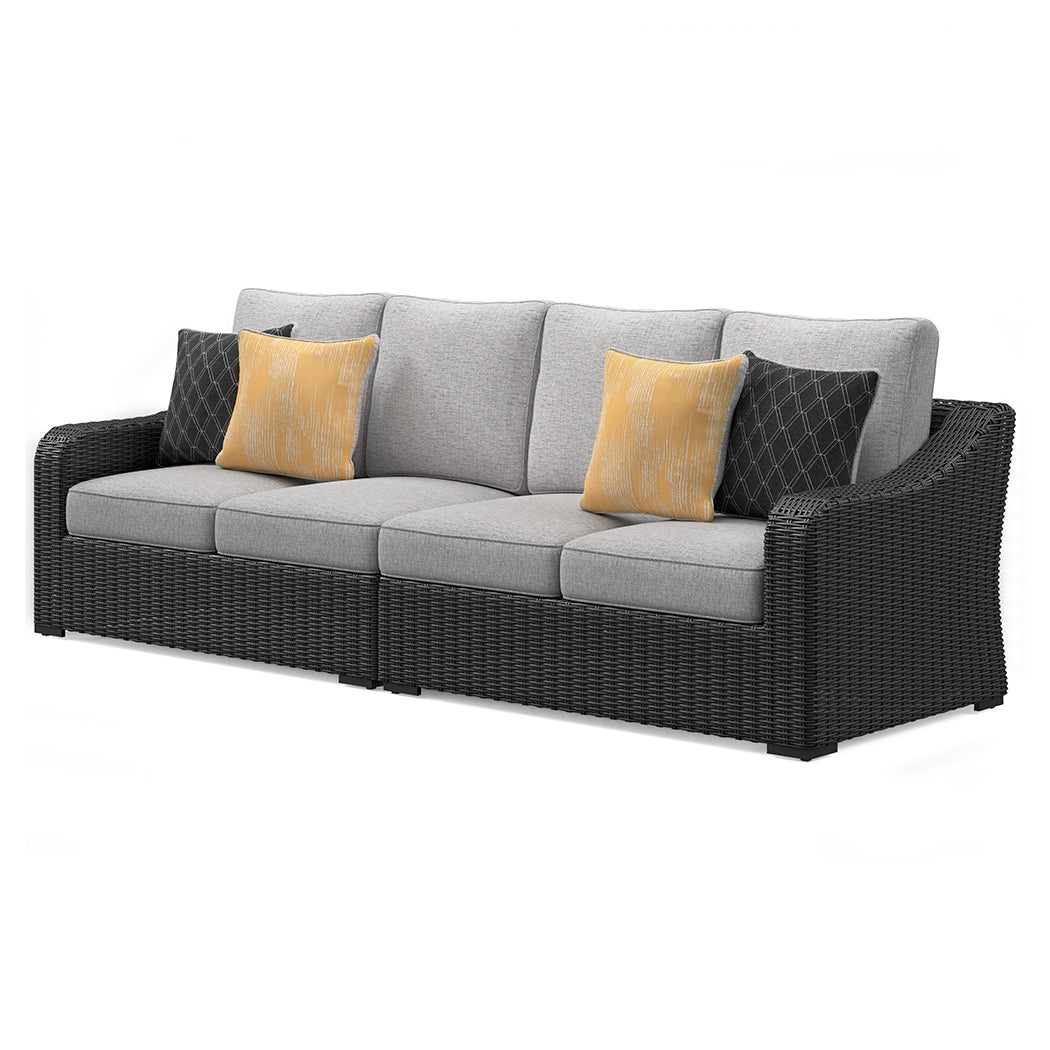 Beachcroft Black/Light Gray 2-Piece Outdoor Sofa with Cushion from Ashley - Luna Furniture