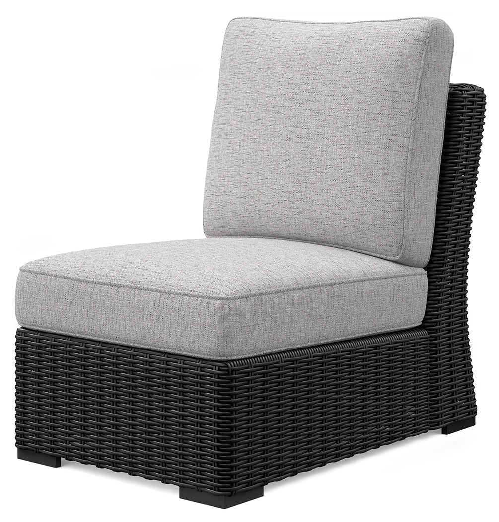 Beachcroft Black/Light Gray Outdoor Armless Chair with Cushion from Ashley Furniture - Luna Furniture