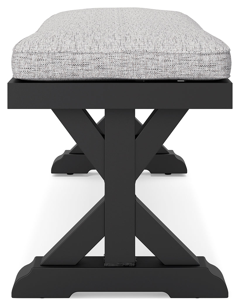 Beachcroft Black/Light Gray Outdoor Bench with Cushion from Ashley - Luna Furniture