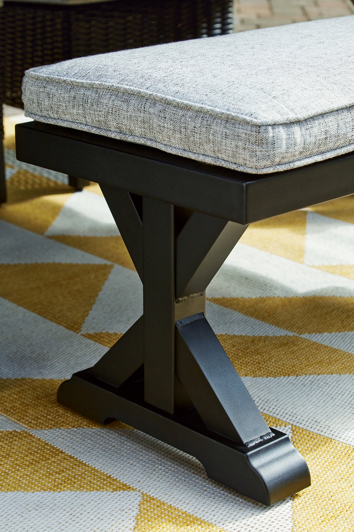 Beachcroft Black/Light Gray Outdoor Bench with Cushion from Ashley - Luna Furniture