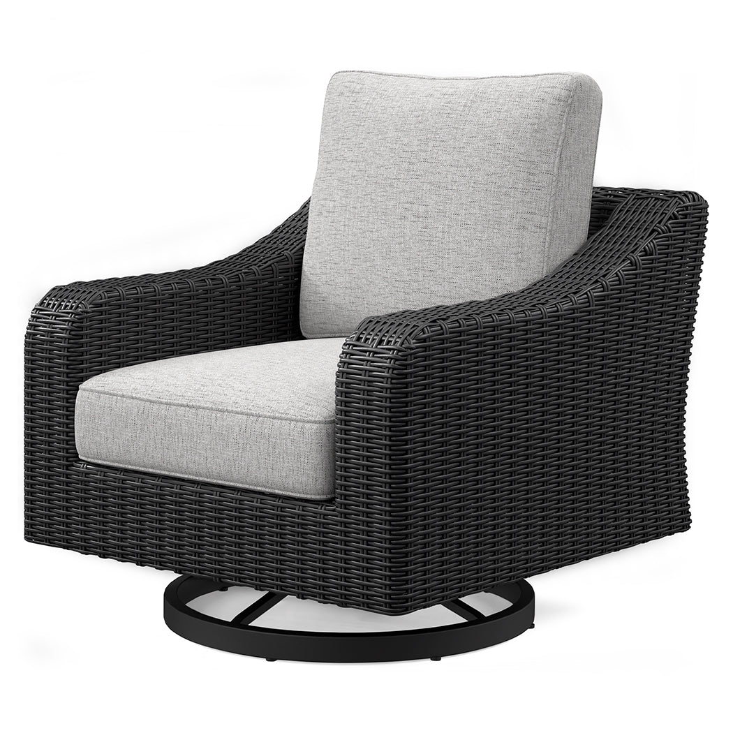 Beachcroft Black/Light Gray Outdoor Swivel Lounge with Cushion from Ashley - Luna Furniture