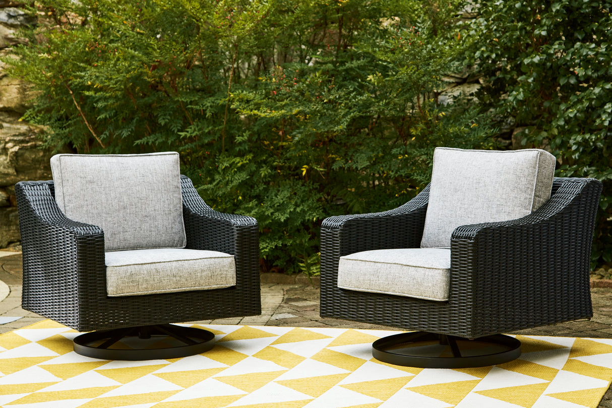 Beachcroft Black/Light Gray Outdoor Swivel Lounge with Cushion from Ashley - Luna Furniture