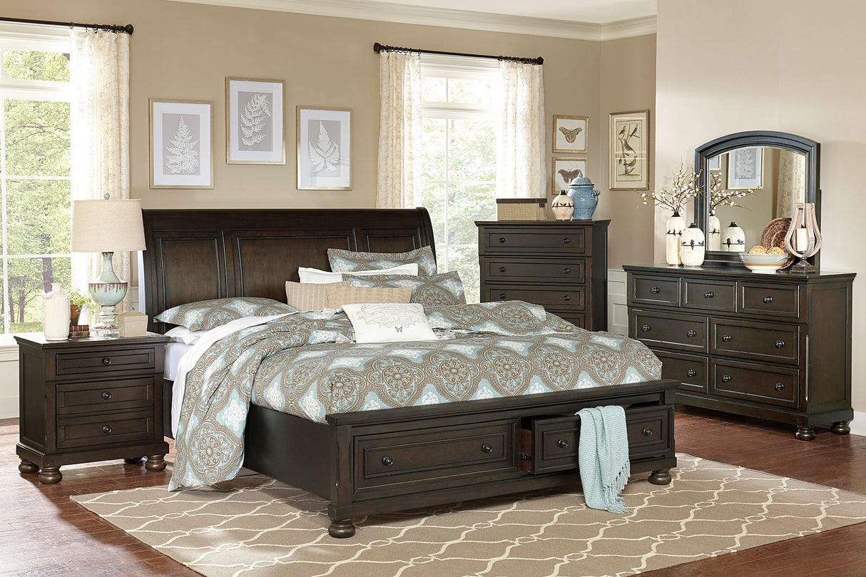 Begonia Grayish Brown California King Platform Bed with Footboard Storage from Homelegance - Luna Furniture