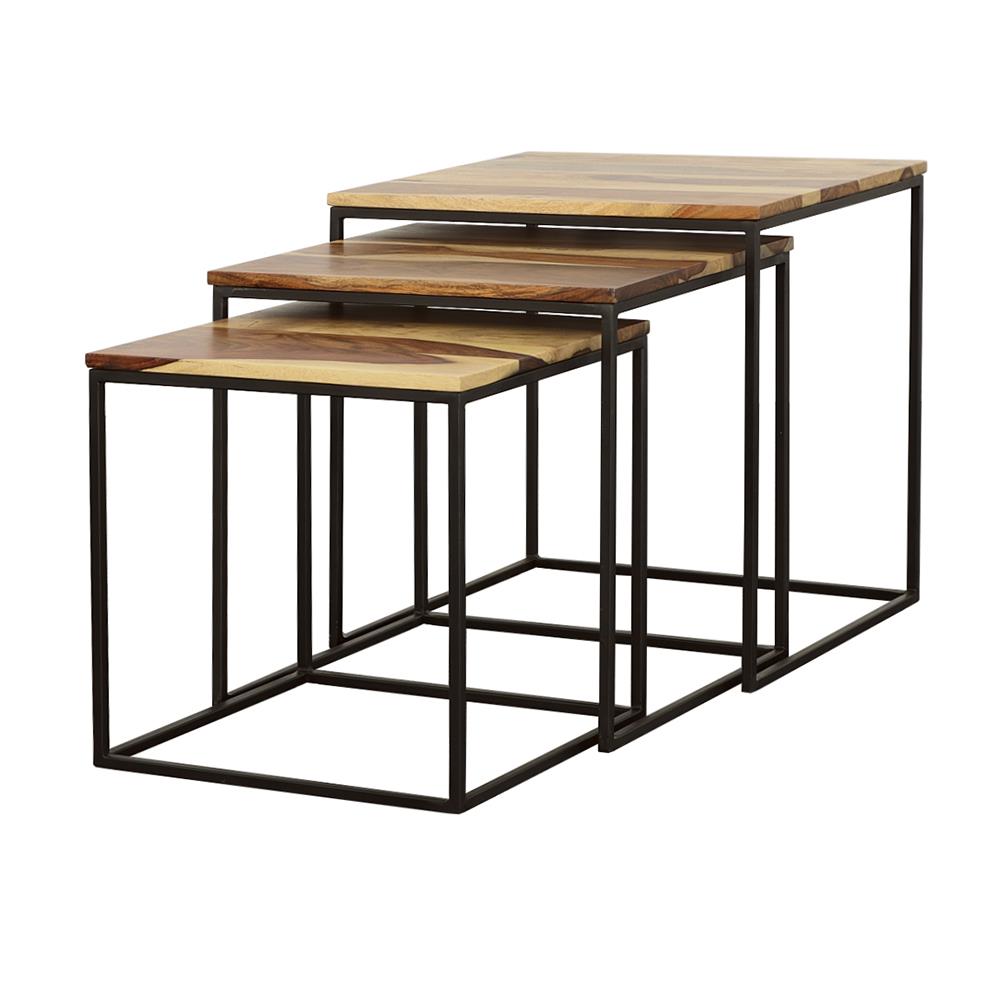 Belcourt Natural and Black 3-Piece Square Nesting Tables from Coaster - Luna Furniture