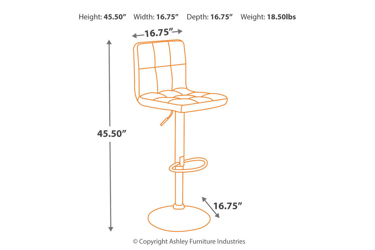 Bellatier Black/Chrome Finish Adjustable Height Barstool, Set of 2 from Ashley Furniture - Luna Furniture