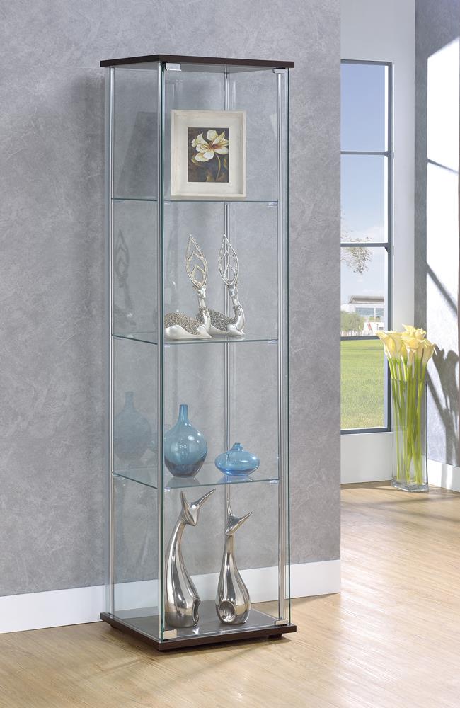 Bellatrix Cappuccino and Clear Rectangular 4-Shelf Curio Cabinet from Coaster - Luna Furniture
