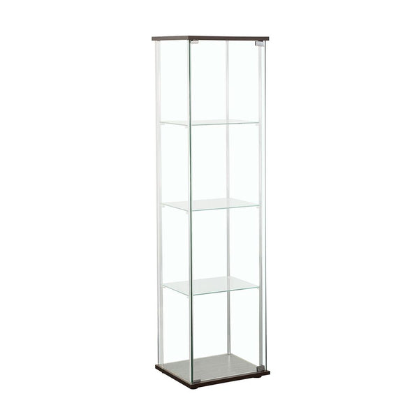 Bellatrix Cappuccino and Clear Rectangular 4-Shelf Curio Cabinet