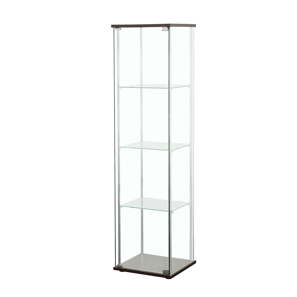 Bellatrix Cappuccino and Clear Rectangular 4-Shelf Curio Cabinet from Coaster - Luna Furniture