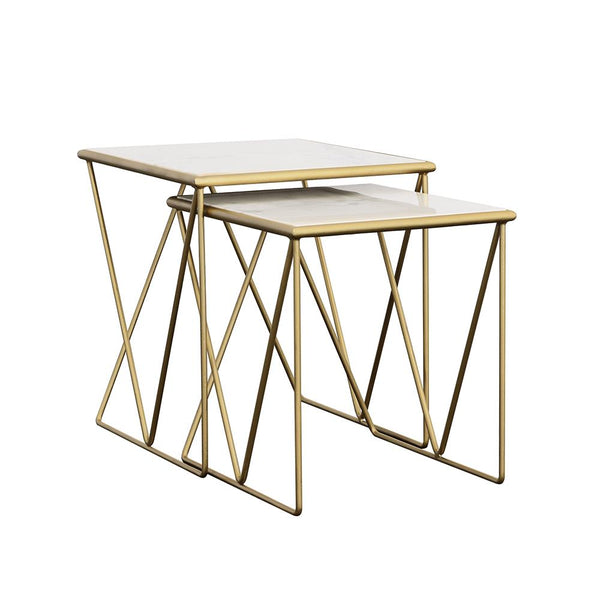 Bette White and Gold 2-Piece Nesting Table Set