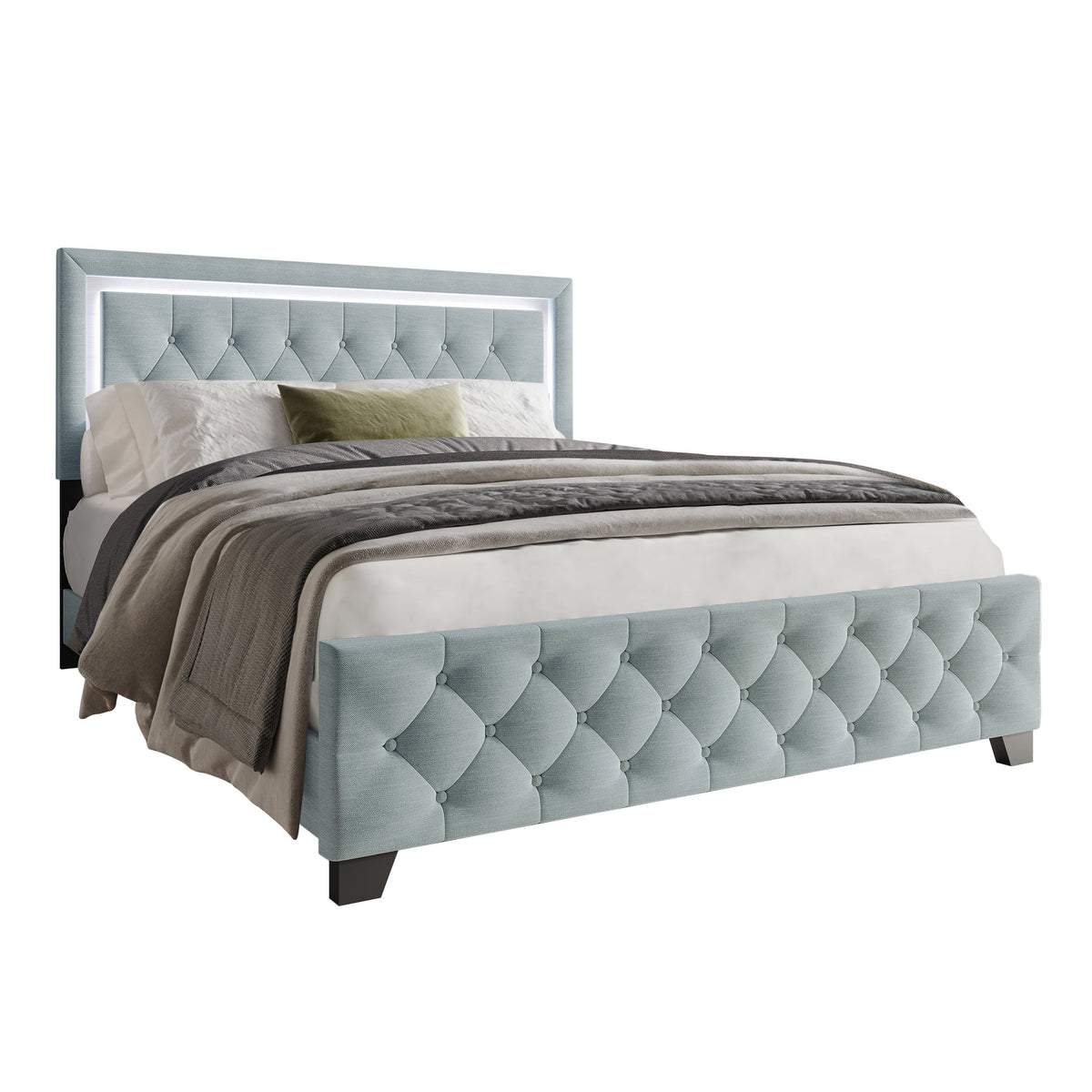 Betty Ice Blue LED Full Upholstered Platform Bed from Happy Homes - Luna Furniture