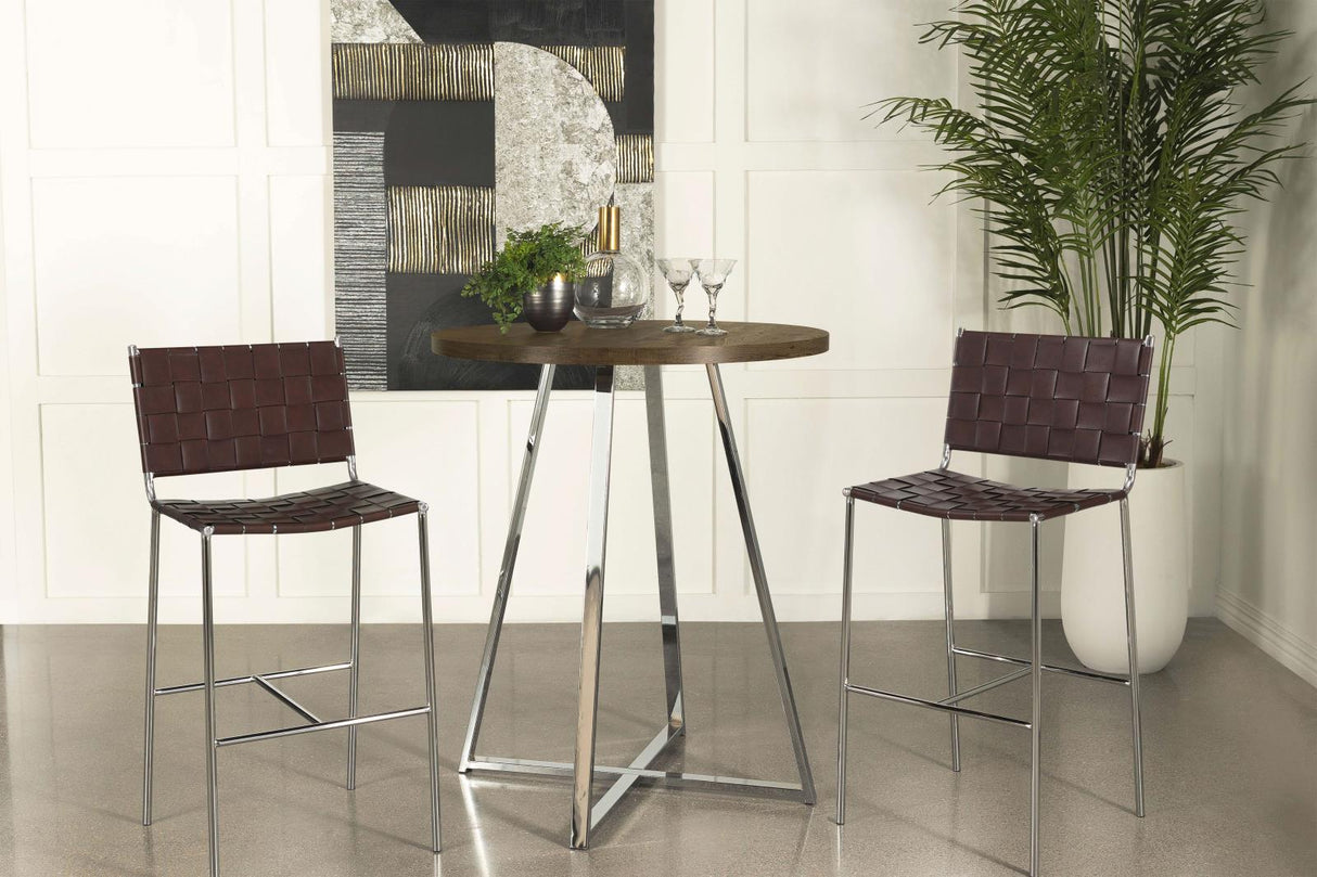 Bexter White and Chrome Faux Marble Round Top Bar Table from Coaster - Luna Furniture