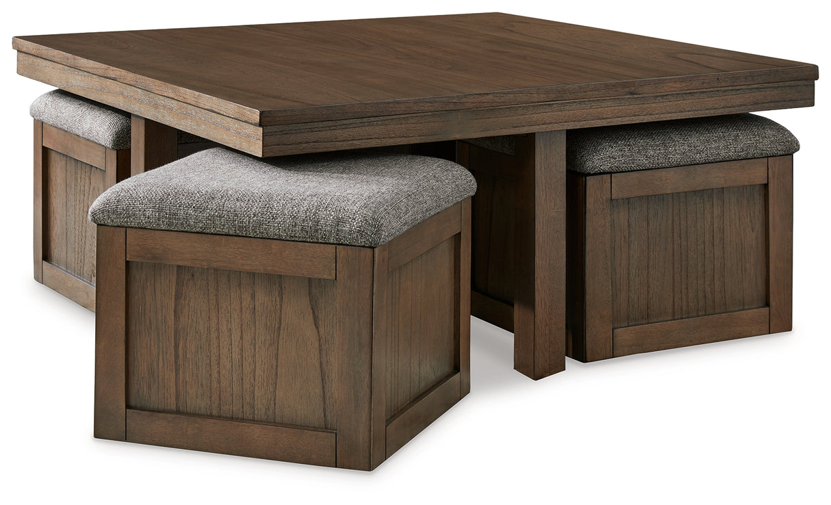 Boardernest Brown Coffee Table with 4 Stools from Ashley - Luna Furniture