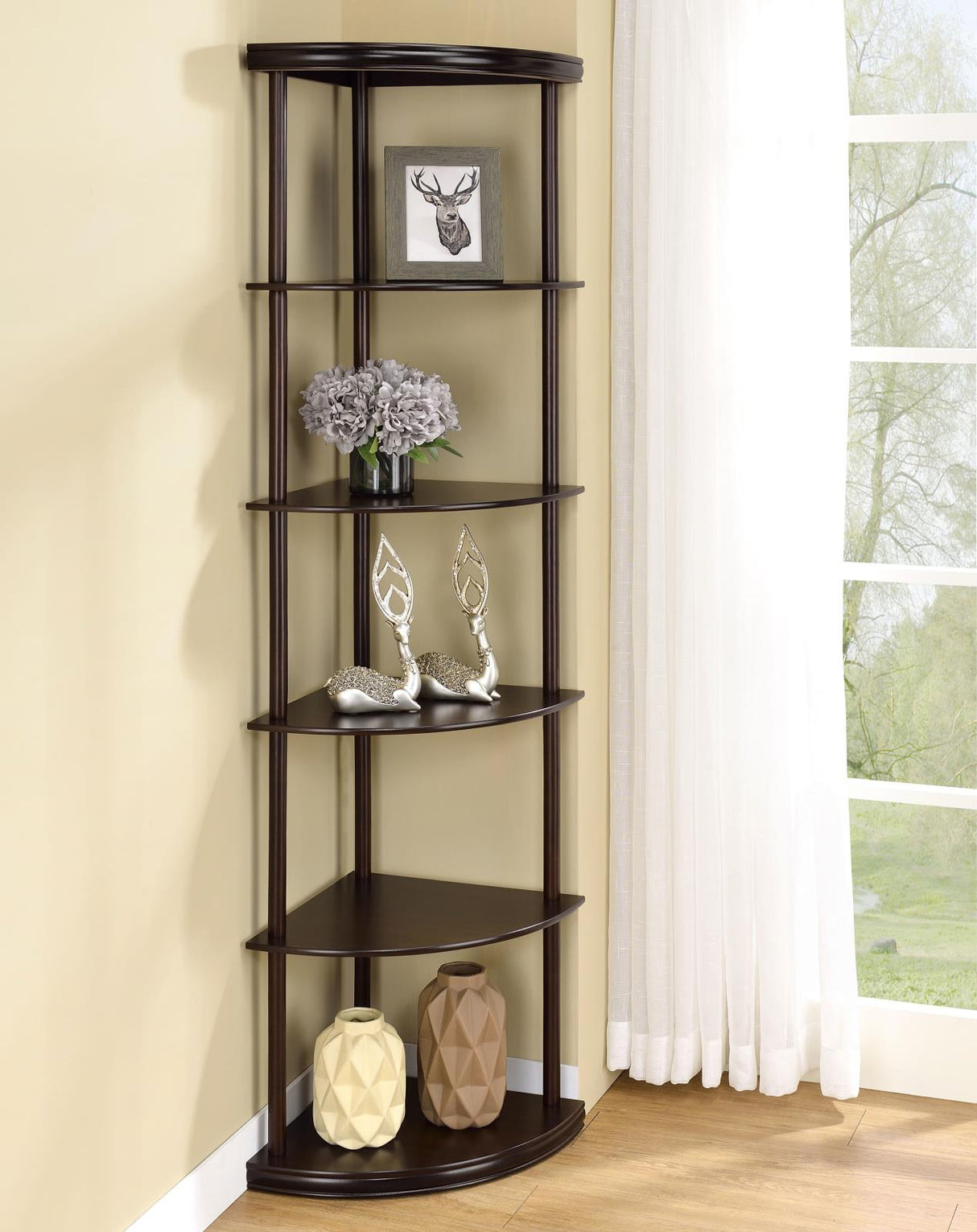 Bonwick Cappuccino 5-Shelf Corner Bookshelf from Coaster - Luna Furniture