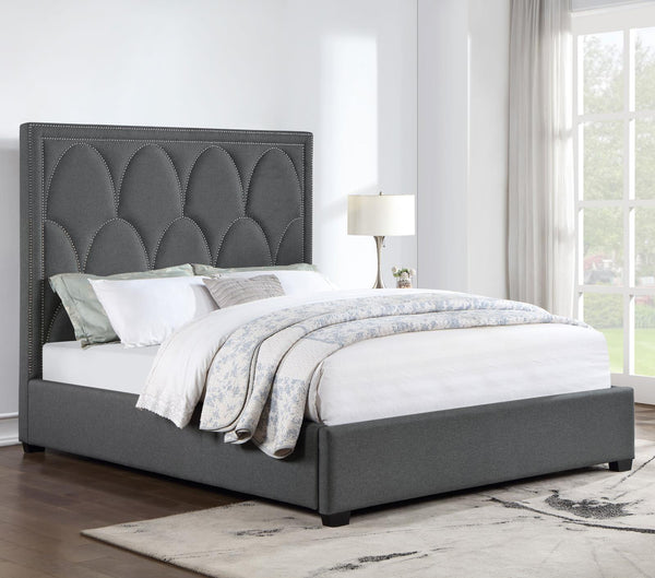 Bowfield Charcoal Upholstered Bed with Nailhead Trim