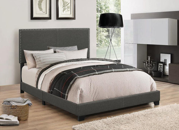 Boyd Charcoal Upholstered Twin Bed with Nailhead Trim