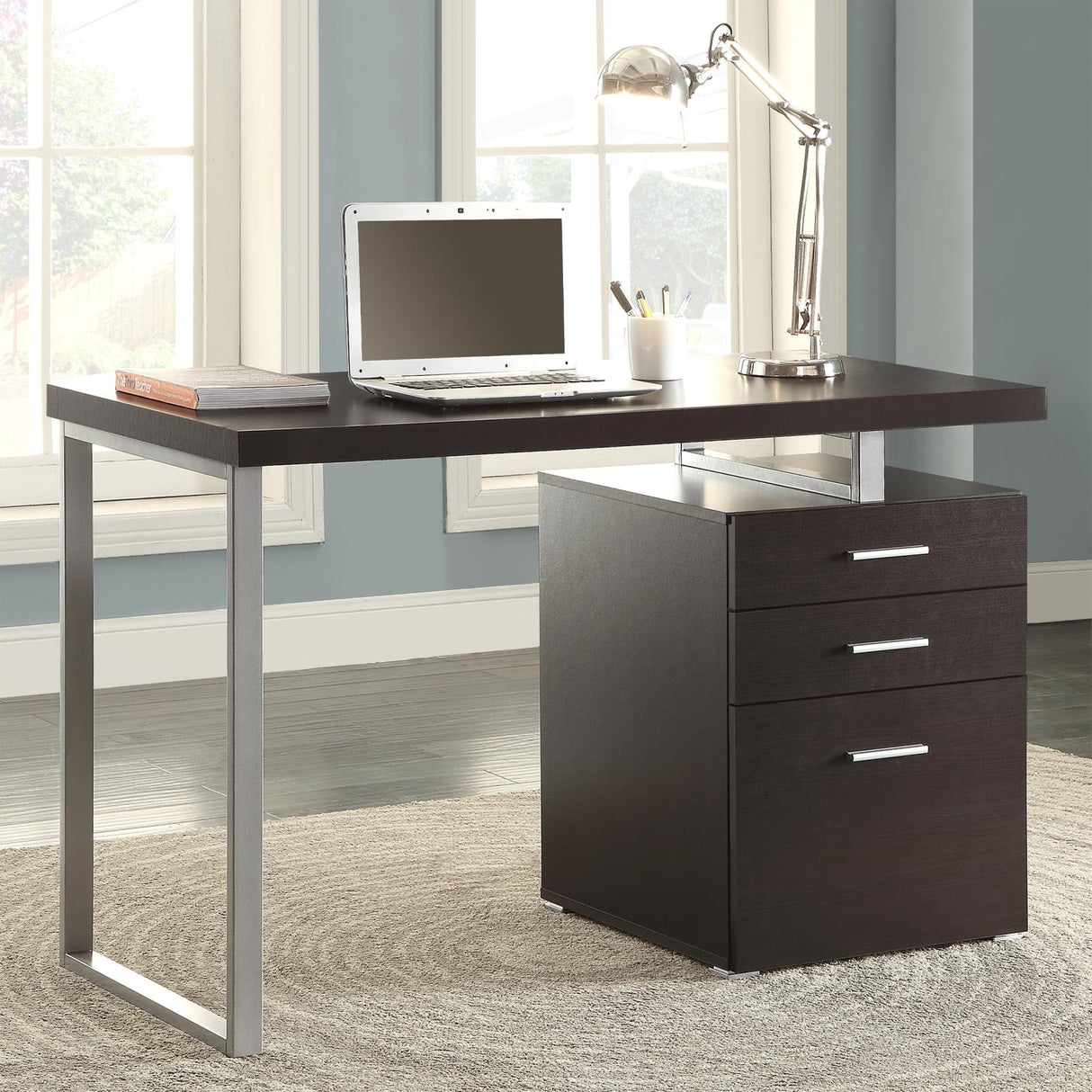 Brennan Cappuccino 3-Drawer Office Desk from Coaster - Luna Furniture