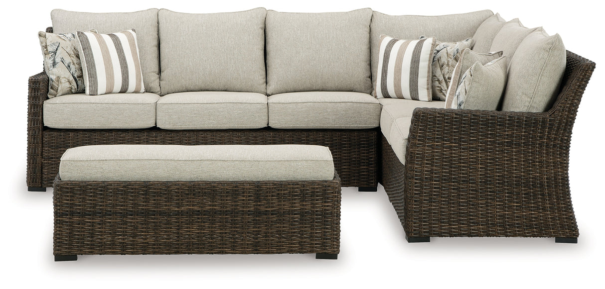 Brook Ranch Brown Outdoor Sofa Sectional/Bench with Cushion from Ashley - Luna Furniture