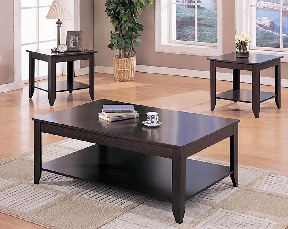 Brooks Cappuccino 3-Piece Occasional Table Set with Lower Shelf from Coaster - Luna Furniture