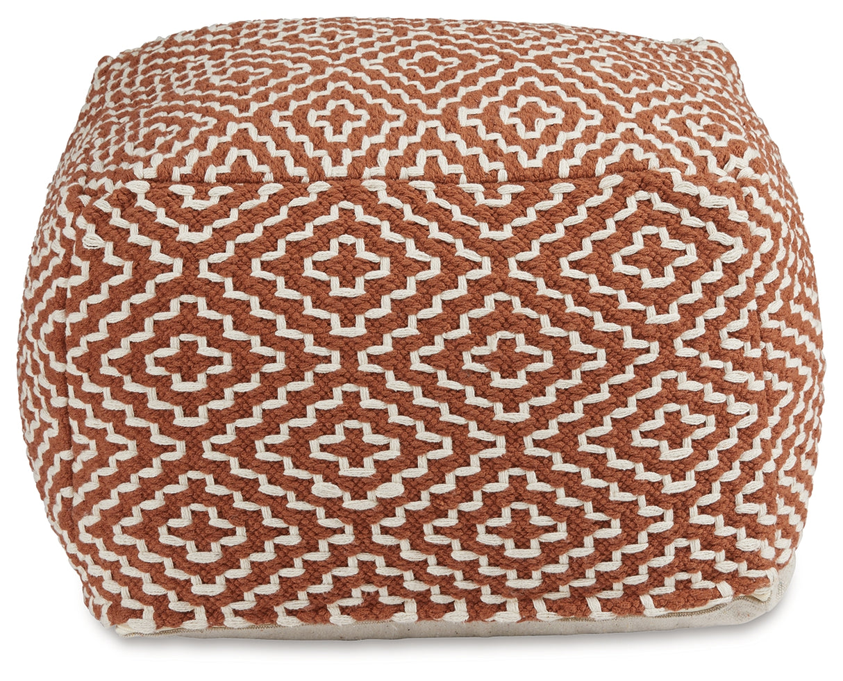 Brynnsen Rust/Ivory Pouf from Ashley - Luna Furniture