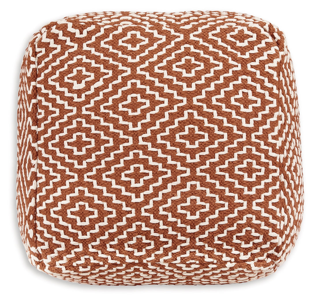 Brynnsen Rust/Ivory Pouf from Ashley - Luna Furniture