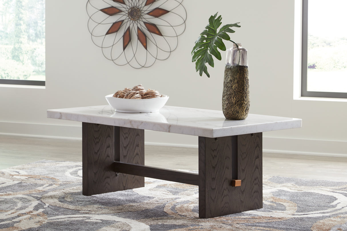 Burkhaus White/Dark Brown Coffee Table from Ashley - Luna Furniture