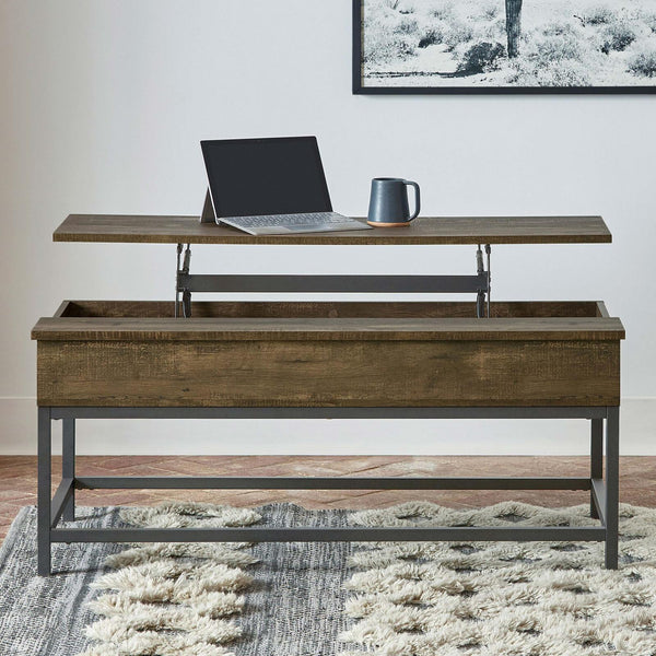 Byers Brown Oak and Sandy Black Coffee Table with Hidden Storage