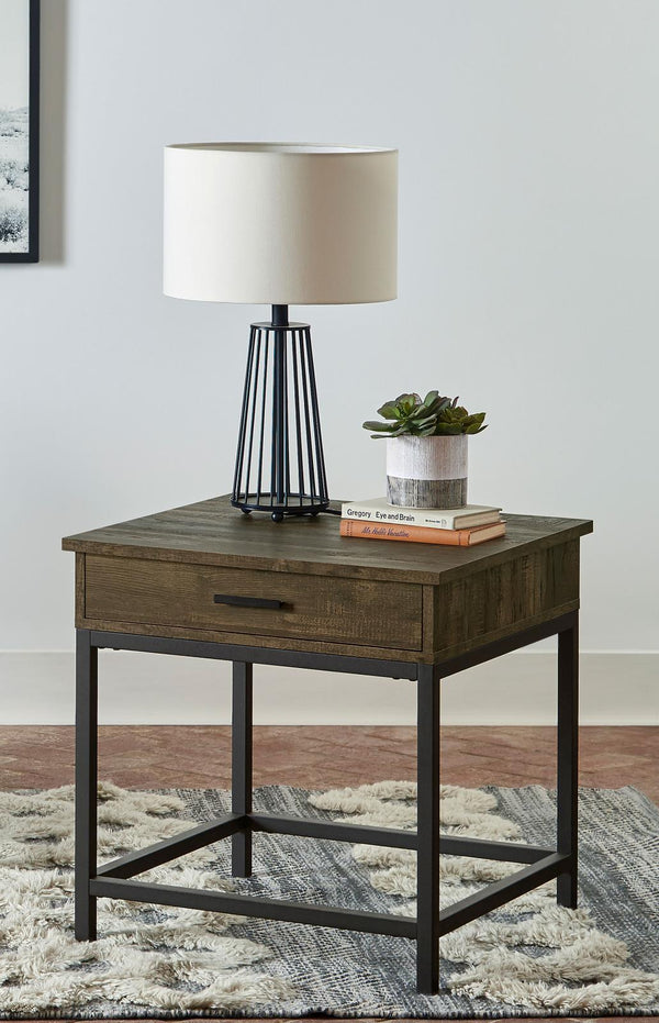 Byers Brown Oak and Sandy Black Square 1-Drawer End Table