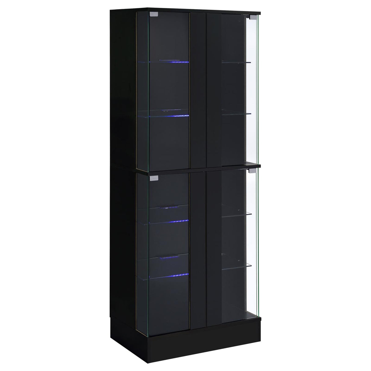 Cabra Black High Gloss Display Case Curio Cabinet with Glass Shelves and LED Lighting from Coaster - Luna Furniture