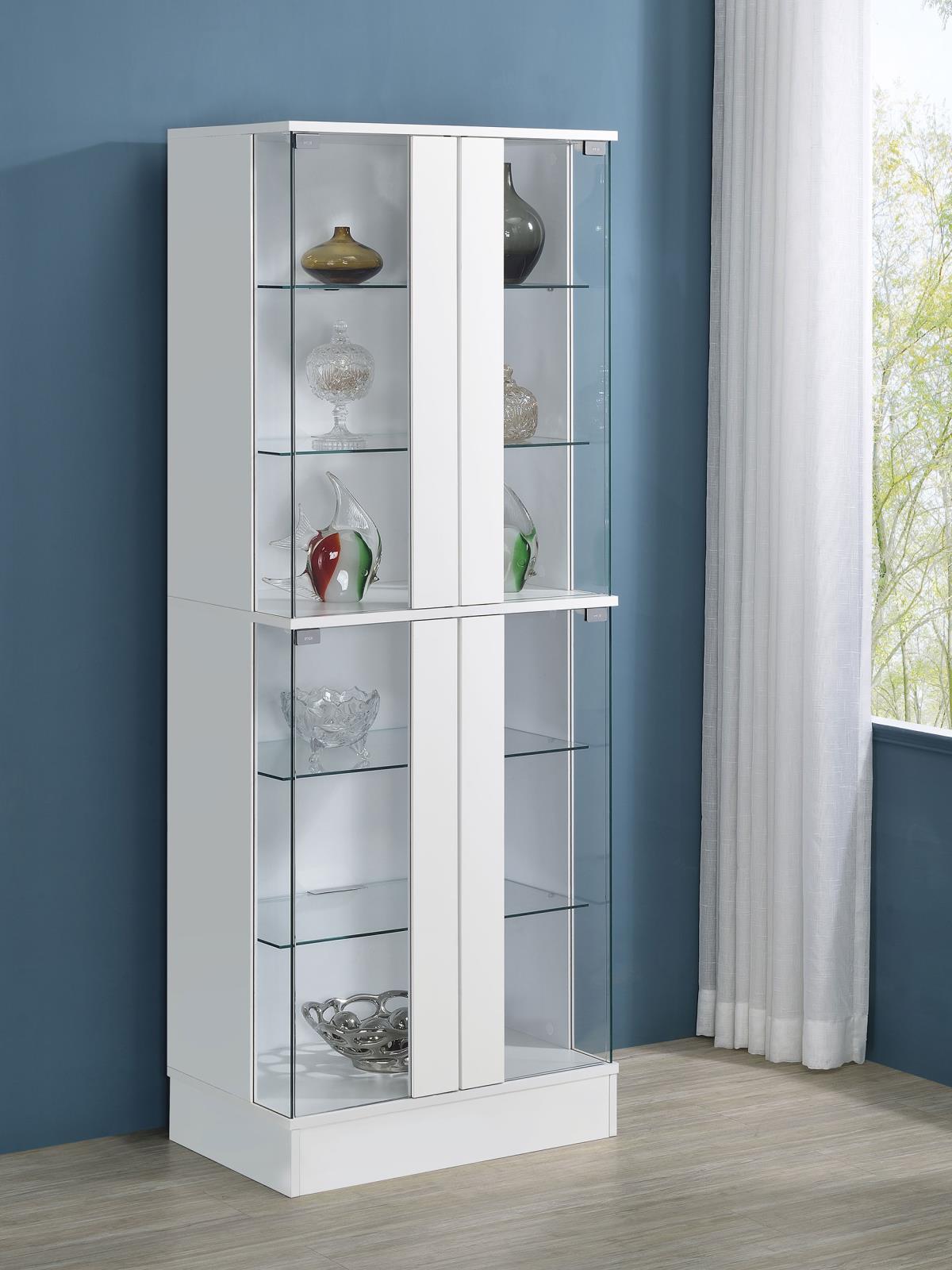 Cabra White High Gloss Display Case Curio Cabinet with Glass Shelves and LED Lighting from Coaster - Luna Furniture