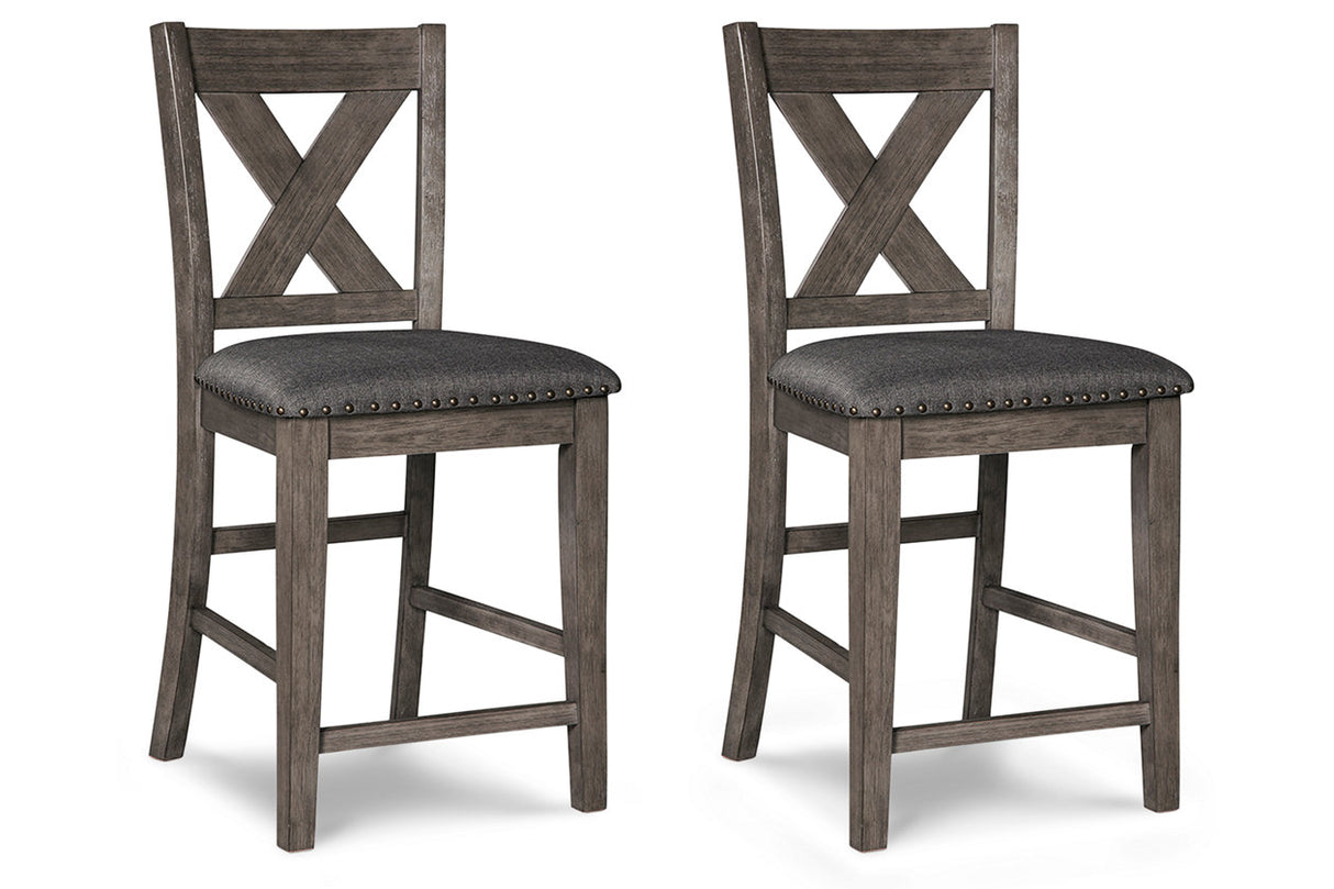 Caitbrook Gray Counter Height Upholstered Barstool, Set of 2 from Ashley - Luna Furniture