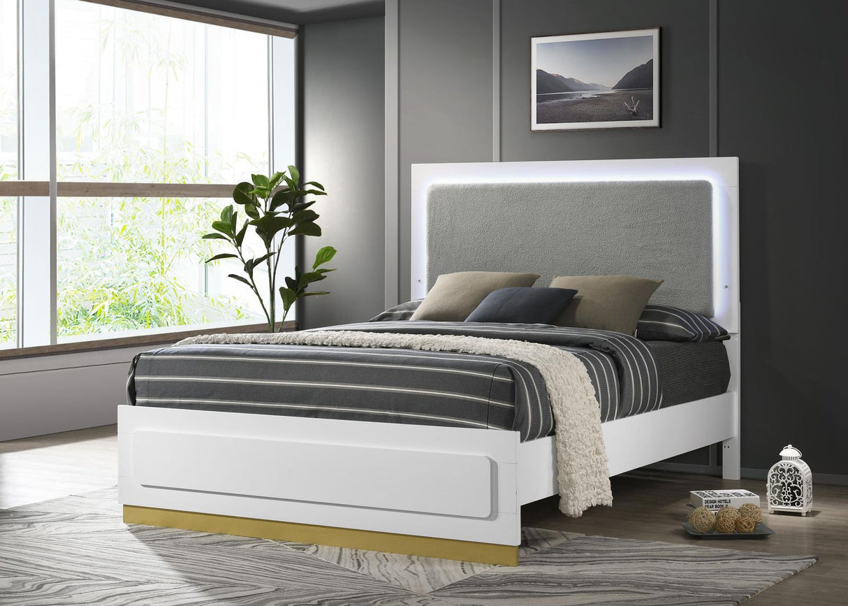 Caraway White and Gray California King Bed with LED Headboard from Coaster - Luna Furniture