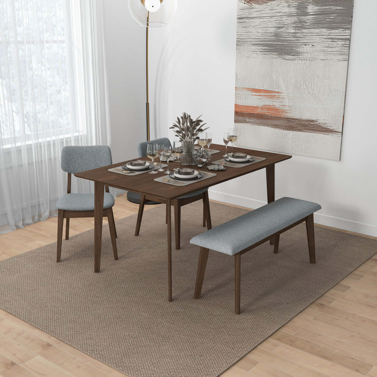 Carlos Gray Fabric Upholstered Solid Wood 47-Inch Bench from Midinmod - Luna Furniture