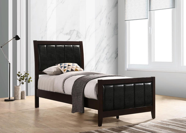Carlton Cappuccino and Black Twin Upholstered Panel Bed