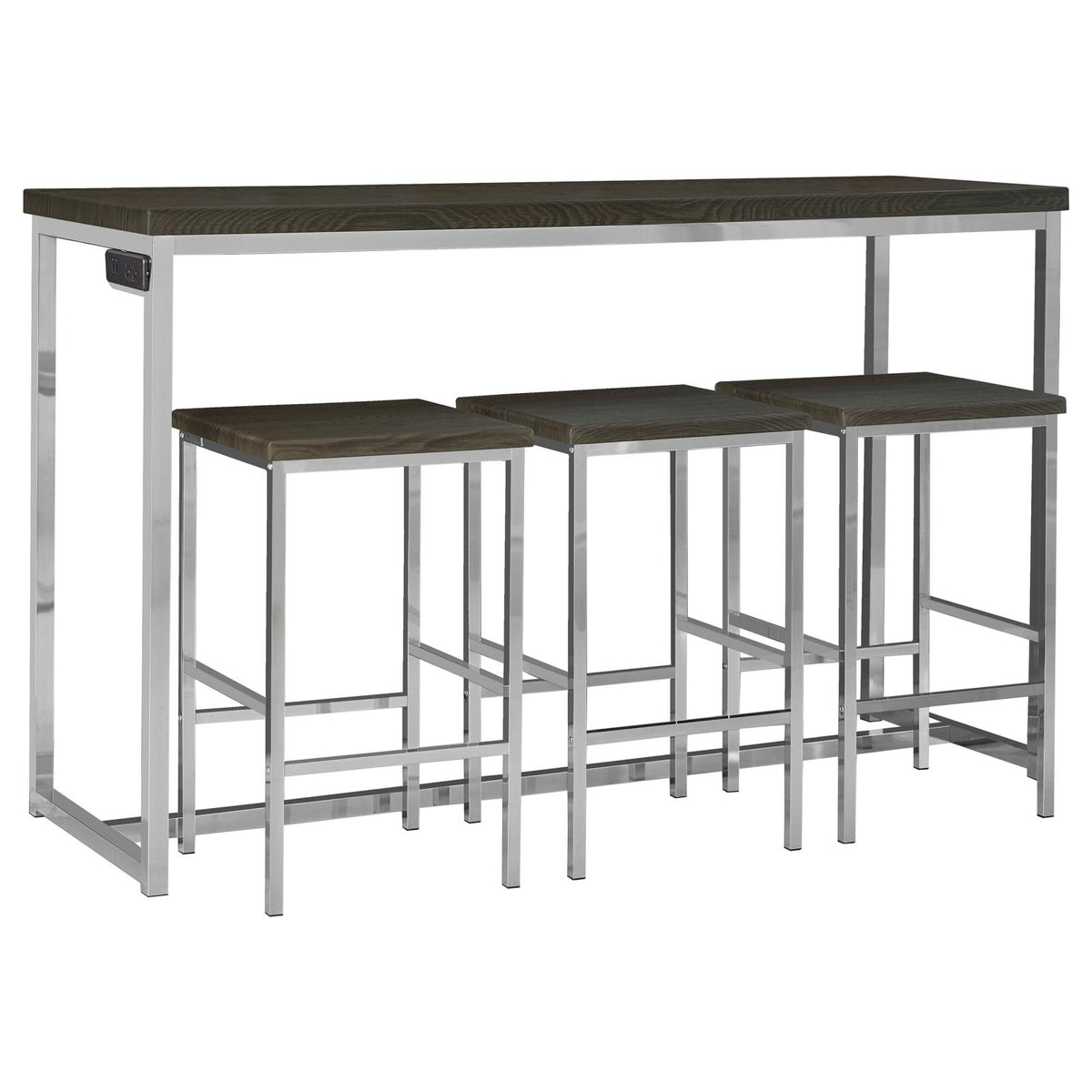 Cassidy Dark Oak and Chrome 4-Piece Rectangle Counter Height Set from Coaster - Luna Furniture