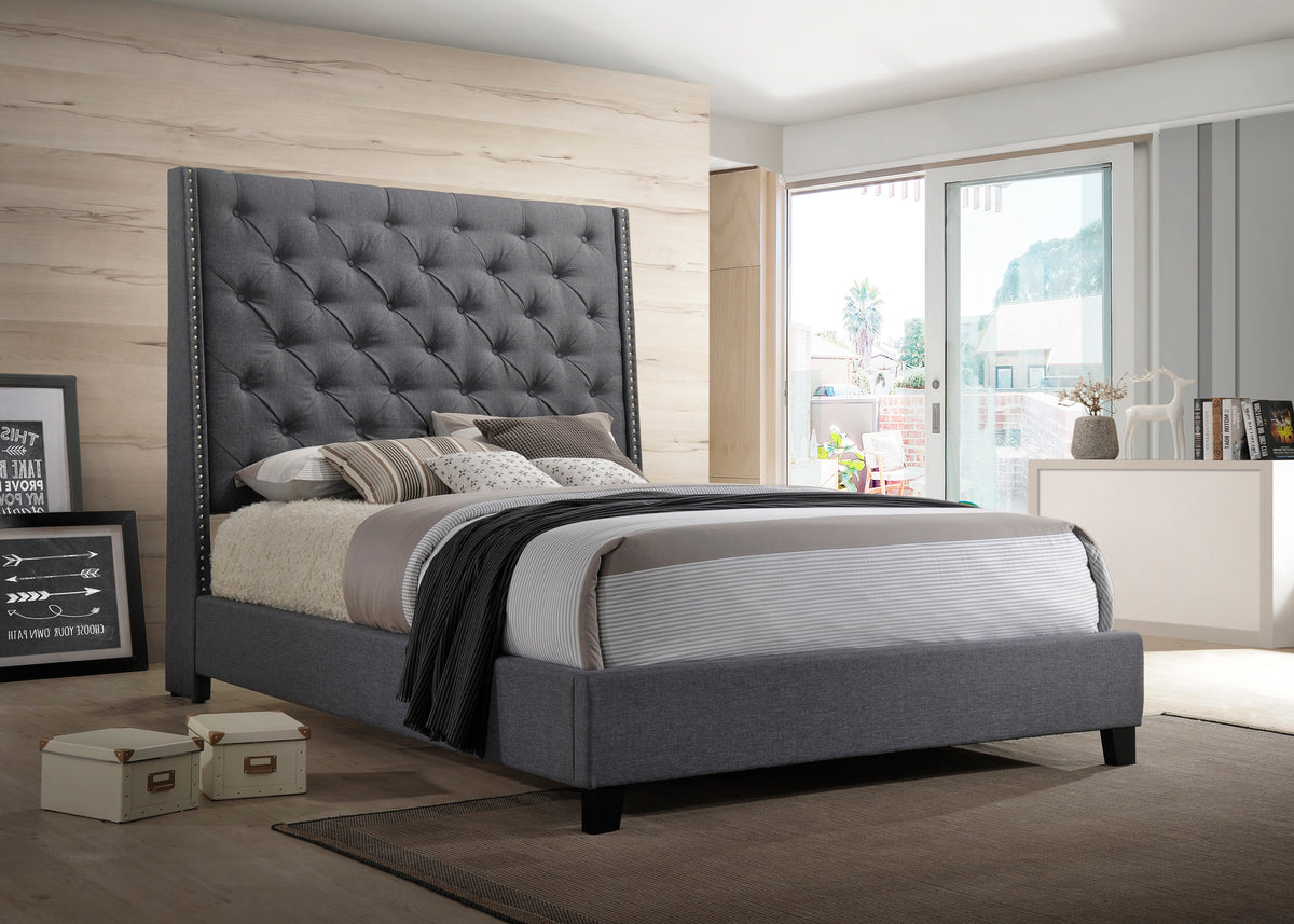Chantilly Gray Queen Upholstered Bed from Crown Mark - Luna Furniture