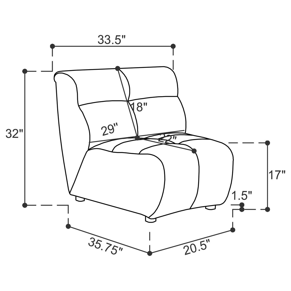 Charlotte Ivory Upholstered Curved Armless Chair from Coaster - Luna Furniture